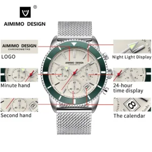 Men Panda Watches Date Chronograph Stop Quartz Watches Calendar Luminous Men`s Watch 42mm Dial 3ATM Relogio Masculino 4