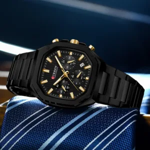 CURREN Top Brand Unique Design Square Vintage Dial Stainless Steel Bracelet New Casual Quartz Men's Watches with Chronograph 3
