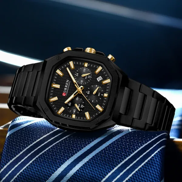 CURREN Top Brand Unique Design Square Vintage Dial Stainless Steel Bracelet New Casual Quartz Men's Watches with Chronograph 3