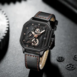 CRRJU Fashion Square Dial Leather Mens Watches Luxury Sport Waterproof Watch Man Chronograph Quartz WristWatches Homme+Box 4