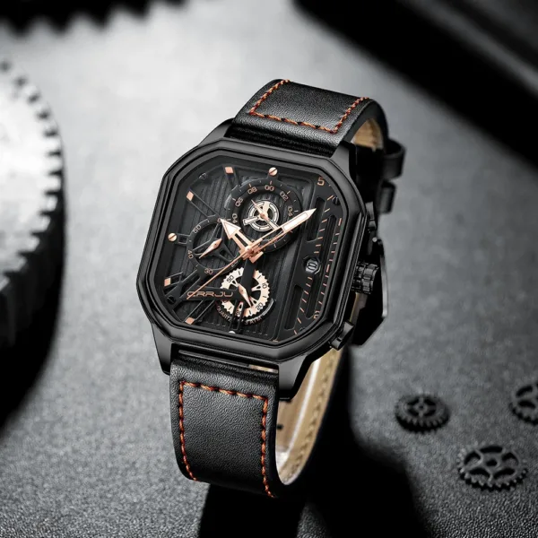 CRRJU Fashion Square Dial Leather Mens Watches Luxury Sport Waterproof Watch Man Chronograph Quartz WristWatches Homme+Box 4
