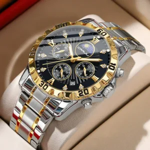 Mens Watches CRRJU Luxury Business Stainless Steel Chronograph Moon Phase Waterproof Date Analog Quartz Dress Watches for Men 1