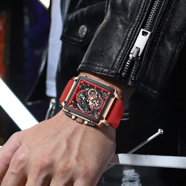 CRRJU Fashion Sports Watches with Large Dial Unique RectangularHollow Design Quartz Wristwatches with Chrongraph Auto Date 4