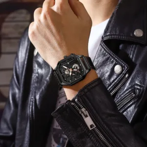 CRRJU Fashion Square Dial Leather Mens Watches Luxury Sport Waterproof Watch Man Chronograph Quartz WristWatches Homme+Box 5