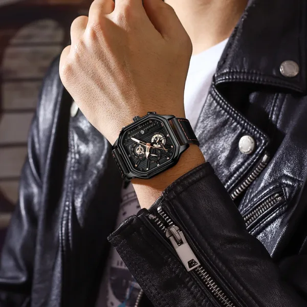CRRJU Fashion Square Dial Leather Mens Watches Luxury Sport Waterproof Watch Man Chronograph Quartz WristWatches Homme+Box 5