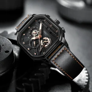 CRRJU Fashion Square Dial Leather Mens Watches Luxury Sport Waterproof Watch Man Chronograph Quartz WristWatches Homme+Box 3