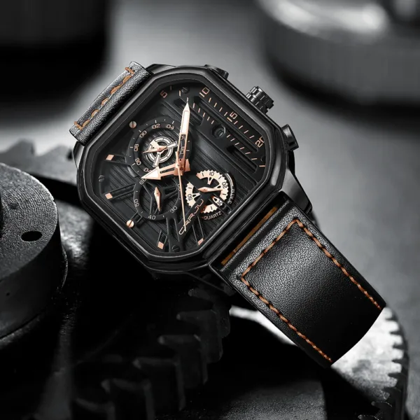 CRRJU Fashion Square Dial Leather Mens Watches Luxury Sport Waterproof Watch Man Chronograph Quartz WristWatches Homme+Box 3