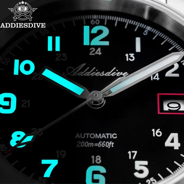 ADDIESDIVE Men's Automatic Watch NH35A Mechanical Watch Waterproof Analog Watch Sapphire Glass BGW9 Luminous with Leather Strap 3