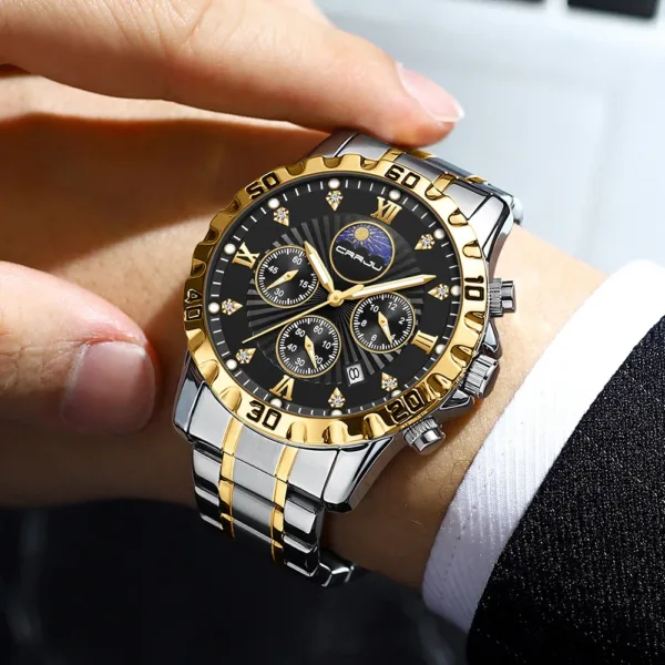 Mens Watches CRRJU Luxury Business Stainless Steel Chronograph Moon Phase Waterproof Date Analog Quartz Dress Watches for Men 4