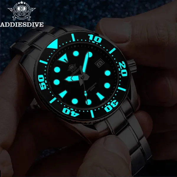 ADDIESDIVE Men’s Automatic NH35 Stainless Steel Watch – 20ATM Waterproof Sapphire 3