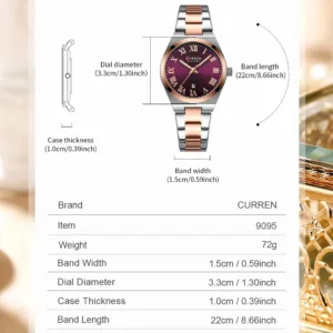 CURREN Watch Women,Watches for Women,Ladies Watches,Waterproof Fashion Dress Stainless Steel Bracelet Analog Watches Date 4