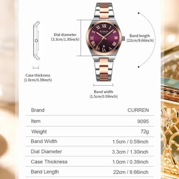 CURREN Watch Women,Watches for Women,Ladies Watches,Waterproof Fashion Dress Stainless Steel Bracelet Analog Watches Date 4