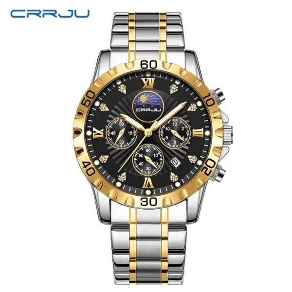 Mens Watches CRRJU Luxury Business Stainless Steel Chronograph Moon Phase Waterproof Date Analog Quartz Dress Watches for Men 2