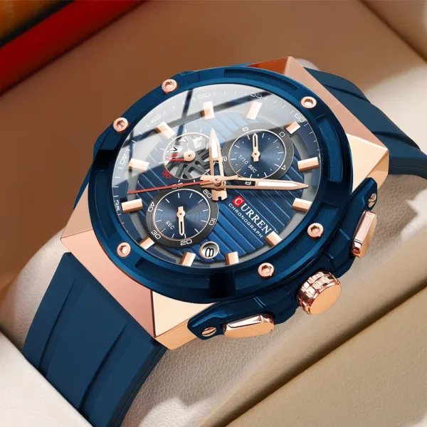 CURREN Fashionable Sports Multifunctional Chronograph Quartz Watch with Silicone Strap Creative Design Dial Luminous Hands 1
