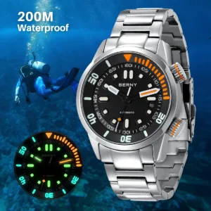 BERNY Automatic Dive Watch for Men Super Luminous Original Design 20ATM Diver Wristwatch Sapphire, Local Warehouse Fast Delivery 1