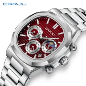 CRRJU Men's Watch Waterproof Luminous Wrist Watch Quartz Stainless Steel Watch for Men Pilot Top Brand Male Watches Chronograph 3