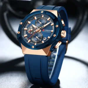 CURREN Fashionable Sports Multifunctional Chronograph Quartz Watch with Silicone Strap Creative Design Dial Luminous Hands 2