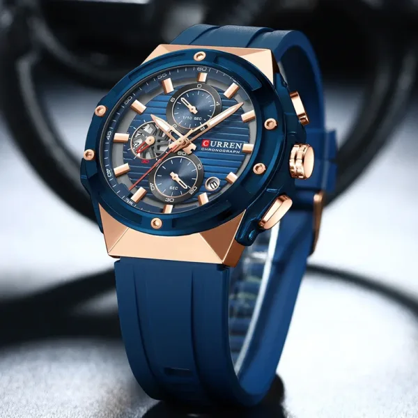 CURREN Fashionable Sports Multifunctional Chronograph Quartz Watch with Silicone Strap Creative Design Dial Luminous Hands 2