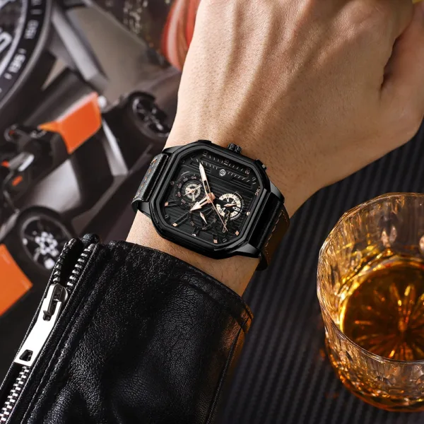 CRRJU Fashion Square Dial Leather Mens Watches Luxury Sport Waterproof Watch Man Chronograph Quartz WristWatches Homme+Box 6