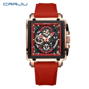 CRRJU Fashion Sports Watches with Large Dial Unique RectangularHollow Design Quartz Wristwatches with Chrongraph Auto Date 2