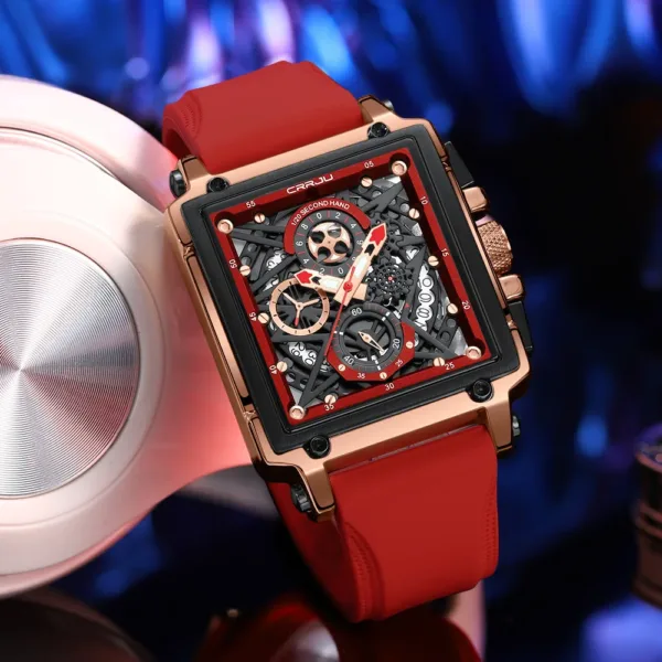 CRRJU Fashion Sports Watches with Large Dial Unique RectangularHollow Design Quartz Wristwatches with Chrongraph Auto Date 6