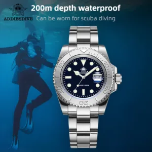 ADDIESIDVE Men's Stainless Steel Watch 200m Diver BGW9 Super Luminous Reloj Hombre European and American Business Quartz Watch 5
