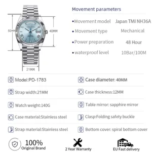 PAGANI DESIGN DD40 Luxury Rose Gold Automatic Watch Men Japan NH36A Mechanical Wristwatch Men Stainless steel Waterproof Watches 6