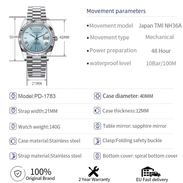 PAGANI DESIGN DD40 Luxury Rose Gold Automatic Watch Men Japan NH36A Mechanical Wristwatch Men Stainless steel Waterproof Watches 6