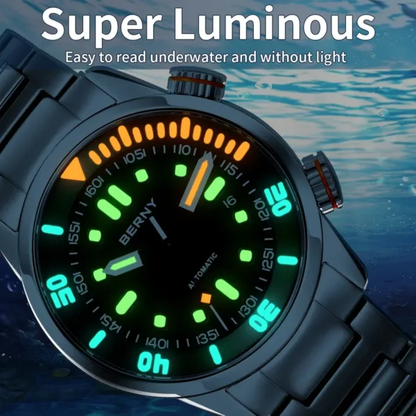 BERNY Automatic Dive Watch for Men Super Luminous Original Design 20ATM Diver Wristwatch Sapphire, Local Warehouse Fast Delivery 3