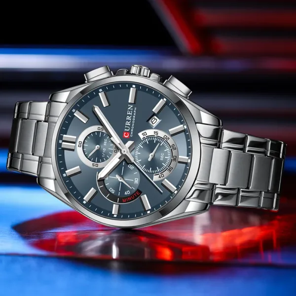 CURREN Men's Watches Top Brand Luxury Watch for Men Original Waterproof Stainless Steel Chronograph Moon Phase Date Rota Dial 5