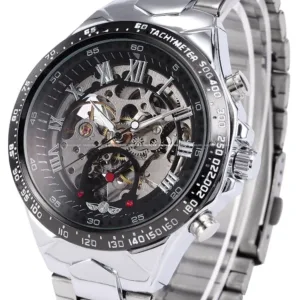 New WINNER Relojes Watches Top Branded Mens Classic Stainless Steel Self Wind Skeleton Mechanical Watch Fashion Cross Wristwatch 3