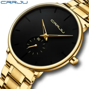 CRRJU Wristwatch For Men Military Sport Wrist Watch Gold Quartz Steel Waterproof Male Clock Watches Relogio Masculino 1