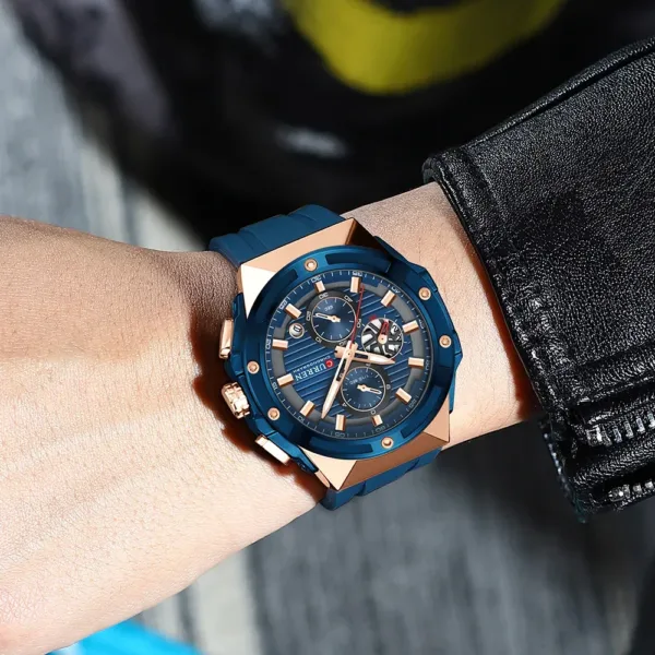 CURREN Fashionable Sports Multifunctional Chronograph Quartz Watch with Silicone Strap Creative Design Dial Luminous Hands 6