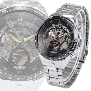 New WINNER Relojes Watches Top Branded Mens Classic Stainless Steel Self Wind Skeleton Mechanical Watch Fashion Cross Wristwatch 6