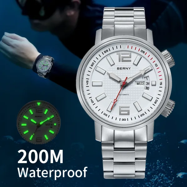 BERNY 20ATM Diver Mechanical Watch For Men Super Luminous Swim Watch Sport Miyota 8205 Sapphire Automatic Diving Men Wristwatch 1