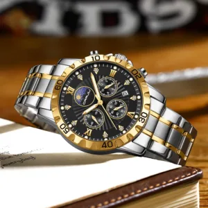 Mens Watches CRRJU Luxury Business Stainless Steel Chronograph Moon Phase Waterproof Date Analog Quartz Dress Watches for Men 5