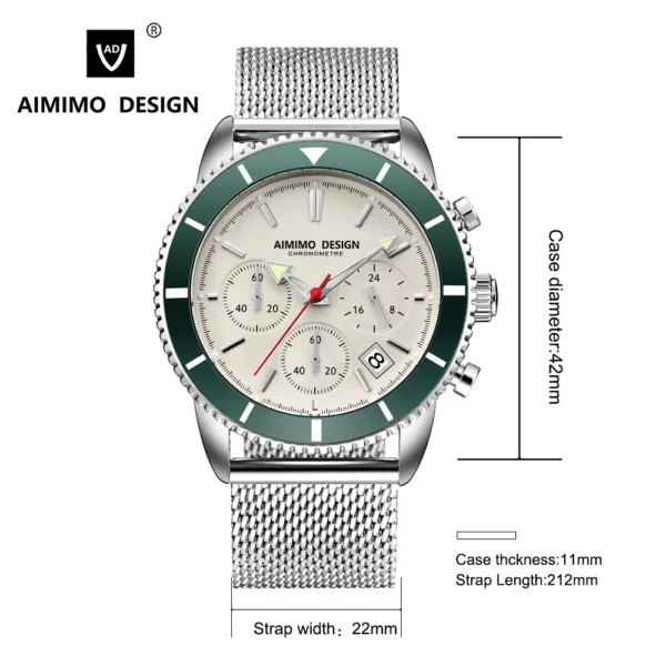 Men Panda Watches Date Chronograph Stop Quartz Watches Calendar Luminous Men`s Watch 42mm Dial 3ATM Relogio Masculino 3