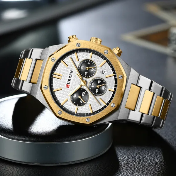 CURREN Temperament Men Luxury Fashion Design Gold Men Watches Multifunction Luminous Quartz Male WristWatch Relogio Masculino 2