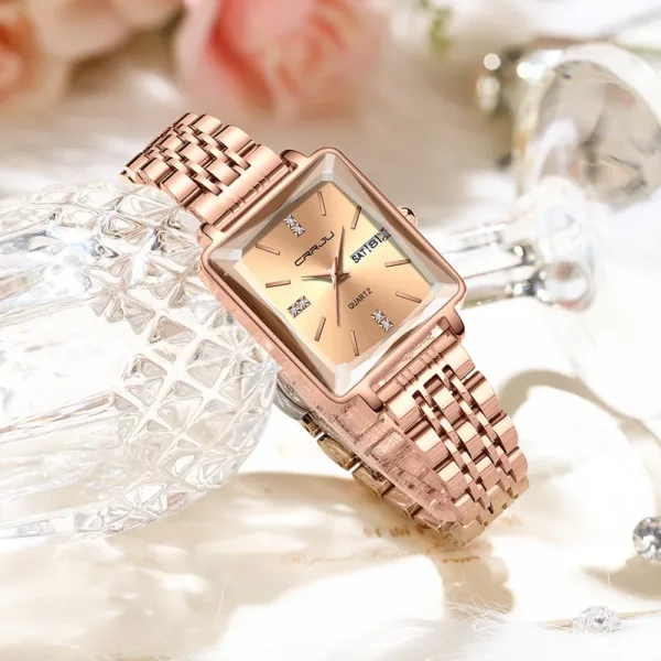 CRRJU Women's Dress Watch - Waterproof Square Quartz Wristwatch with Steel Bracelet and Date 5