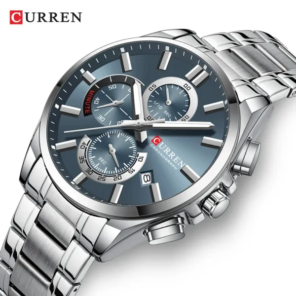 CURREN Men's Watches Top Brand Luxury Watch for Men Original Waterproof Stainless Steel Chronograph Moon Phase Date Rota Dial 1