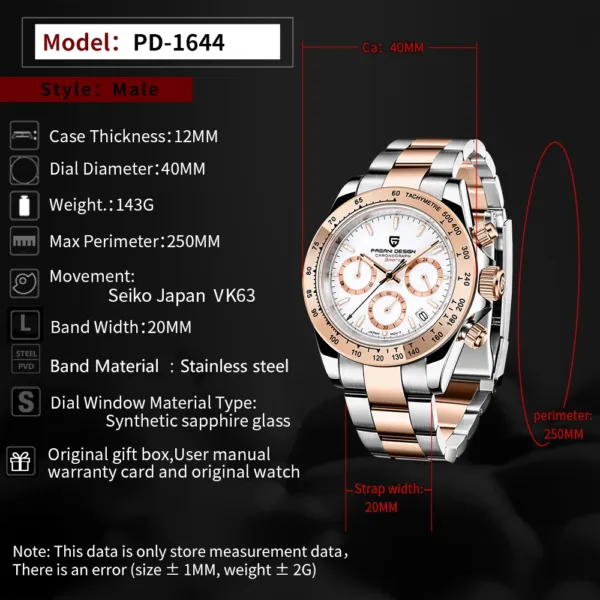 2025 PAGANI DESIGN Watch Men Chronograph Fashion Luxury Quartz Wristwatch Waterproof Stainless Steel Watch Man Relogio Masculino 3