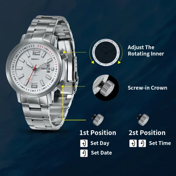 BERNY 20ATM Diver Mechanical Watch For Men Super Luminous Swim Watch Sport Miyota 8205 Sapphire Automatic Diving Men Wristwatch 4