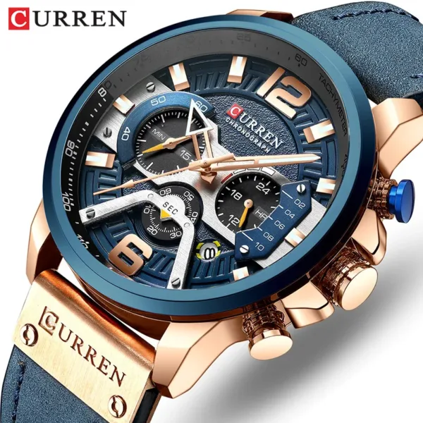 2021 CURREN Men Watches Top Brand Luxury Blue Leather Chronograph Sport Watch For Men Fashion Date Waterproof Clock Reloj Hombre 2