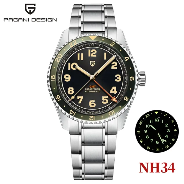 （Local delivery）PAGANI DESIGN 2025 New NH34 GMT Men's Automatic Mechanical Watch Stainless Steel Sapphire 20Bar C3 reloj hombre 1