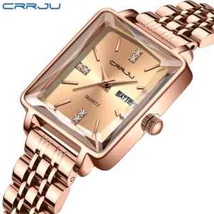 CRRJU Women's Dress Watch - Waterproof Square Quartz Wristwatch with Steel Bracelet and Date 3