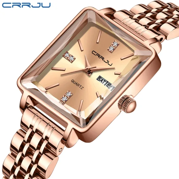 CRRJU Women's Dress Watch - Waterproof Square Quartz Wristwatch with Steel Bracelet and Date 3