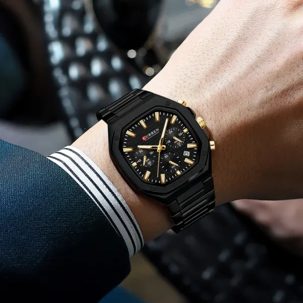 CURREN Top Brand Unique Design Square Vintage Dial Stainless Steel Bracelet New Casual Quartz Men's Watches with Chronograph 5