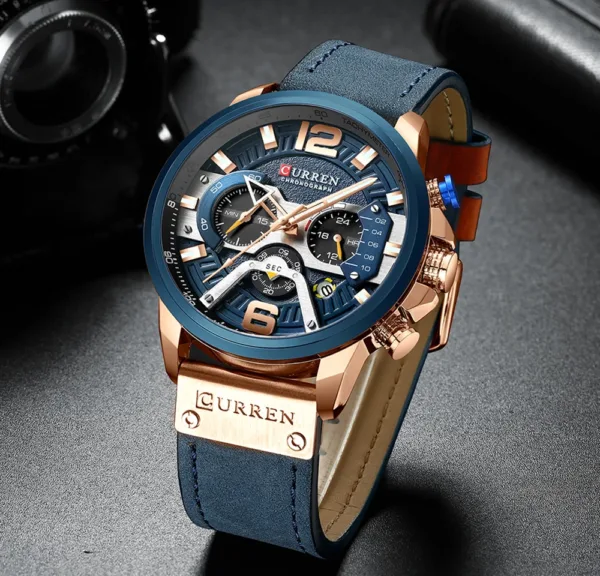 2021 CURREN Men Watches Top Brand Luxury Blue Leather Chronograph Sport Watch For Men Fashion Date Waterproof Clock Reloj Hombre 5