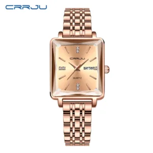 CRRJU Women's Dress Watch - Waterproof Square Quartz Wristwatch with Steel Bracelet and Date 2