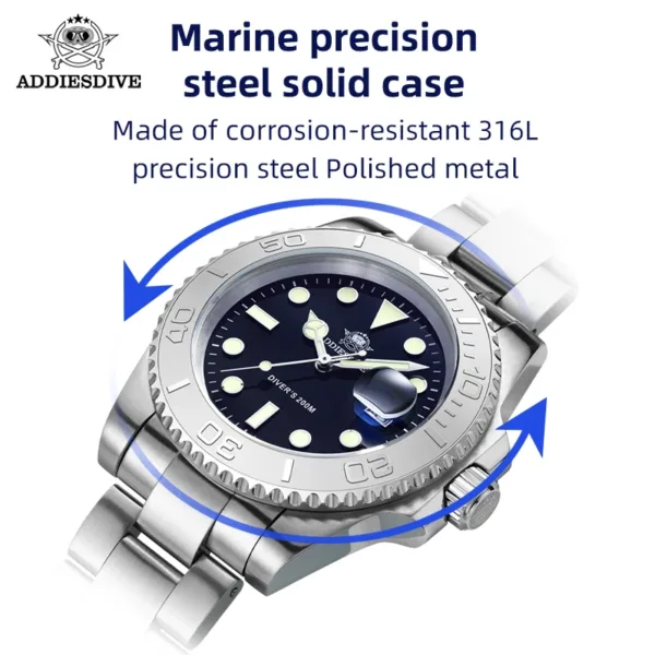ADDIESIDVE Men's Stainless Steel Watch 200m Diver BGW9 Super Luminous Reloj Hombre European and American Business Quartz Watch 4